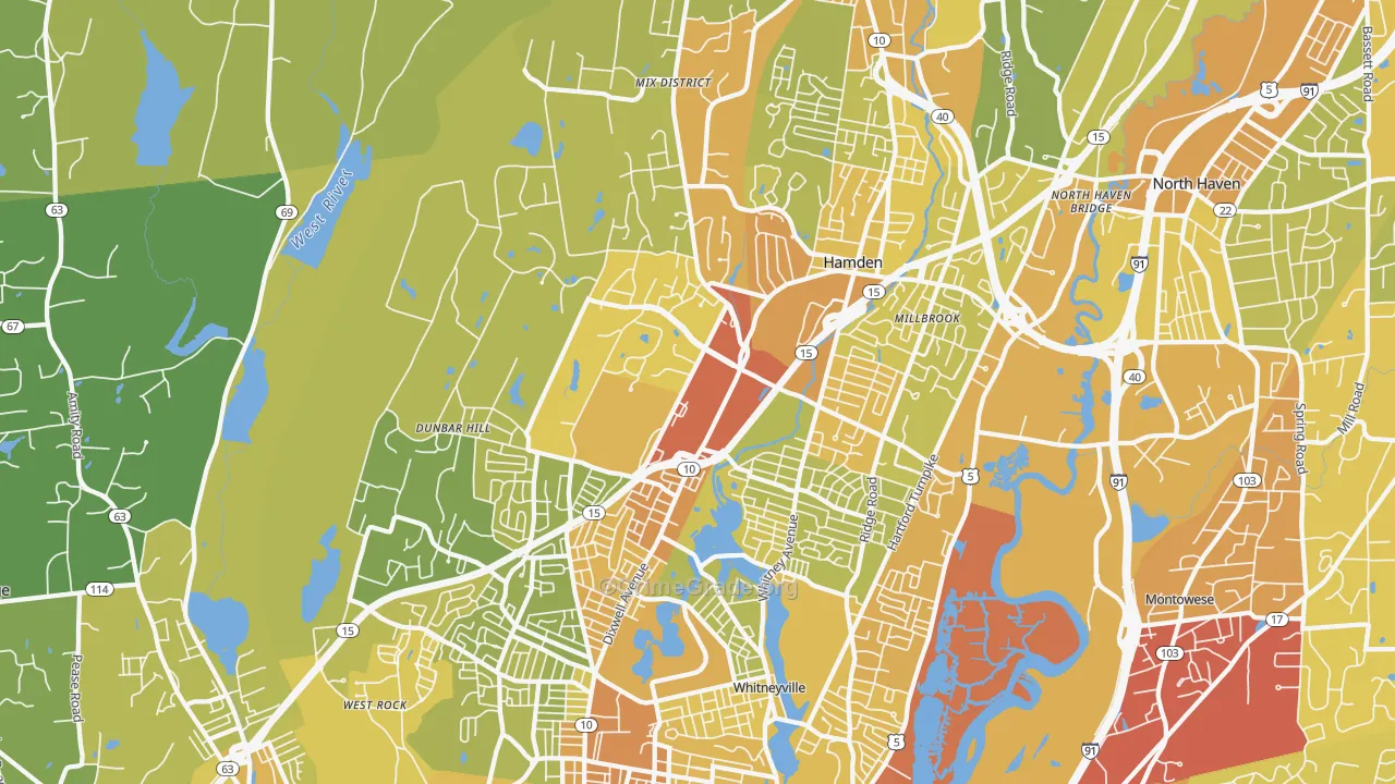 Hamden, CT Map of Vehicle Theft Rates