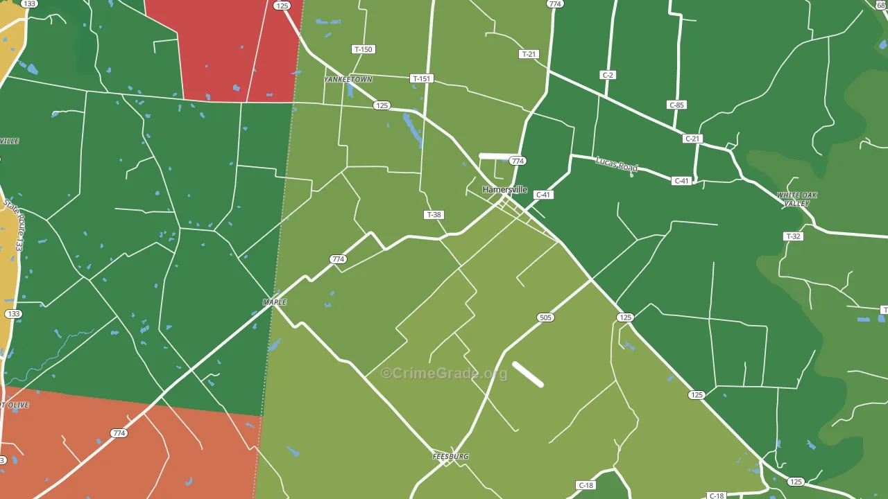 Hamersville, OH Map of Vehicle Theft Rates