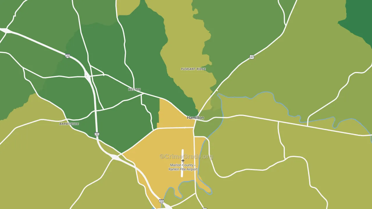 Hamilton, AL Map of Vehicle Theft Rates