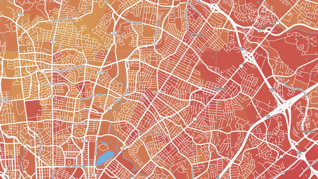 Hamilton Area, Baltimore, MD Map of Vehicle Theft Rates