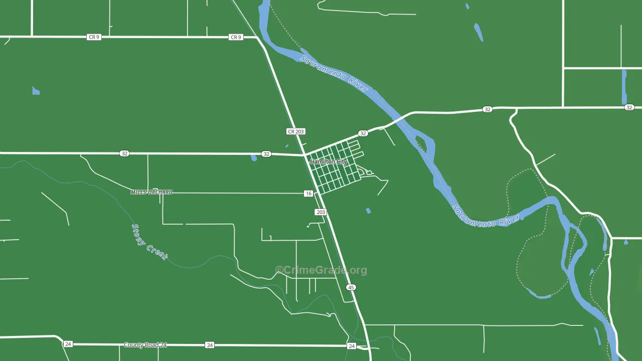 Hamilton City, CA Map of Vehicle Theft Rates