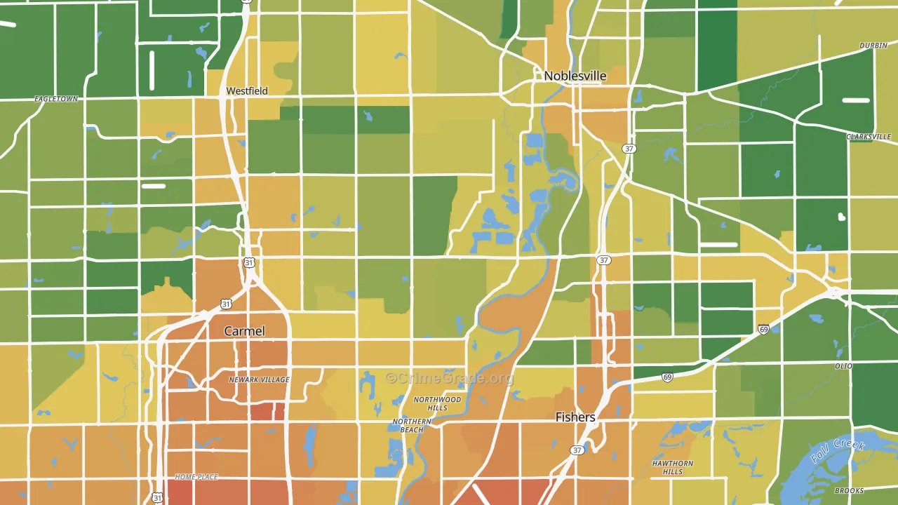 Hamilton County, IN Map of Vehicle Theft Rates