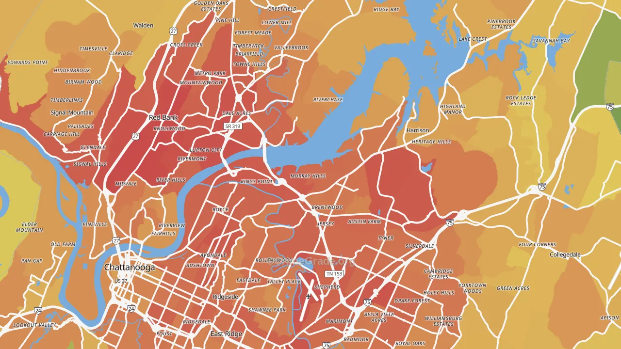 Hamilton County, TN Map of Vehicle Theft Rates