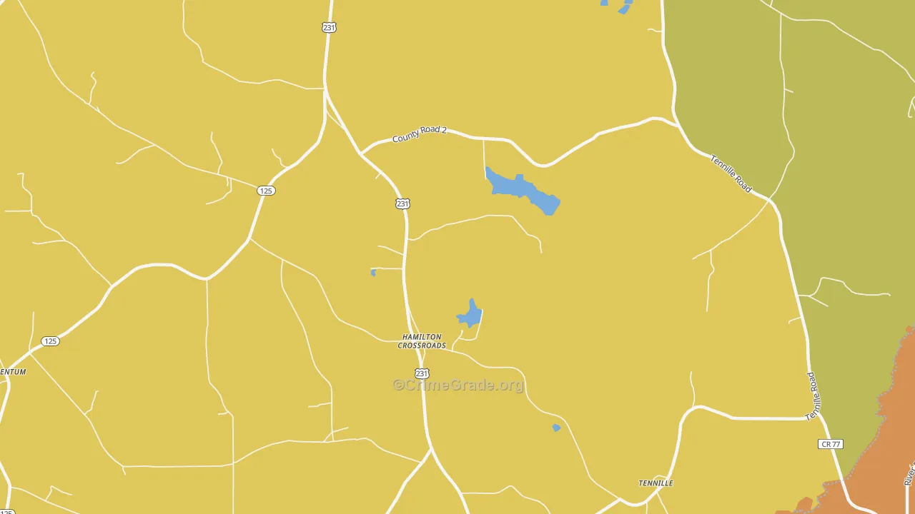 Hamilton Crossroads, AL Map of Vehicle Theft Rates