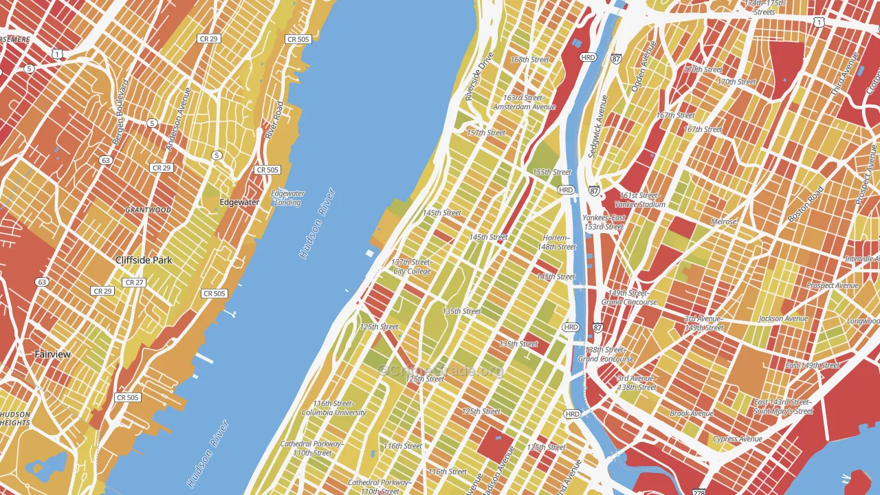 Hamilton Heights, Manhattan, NY Map of Vehicle Theft Rates