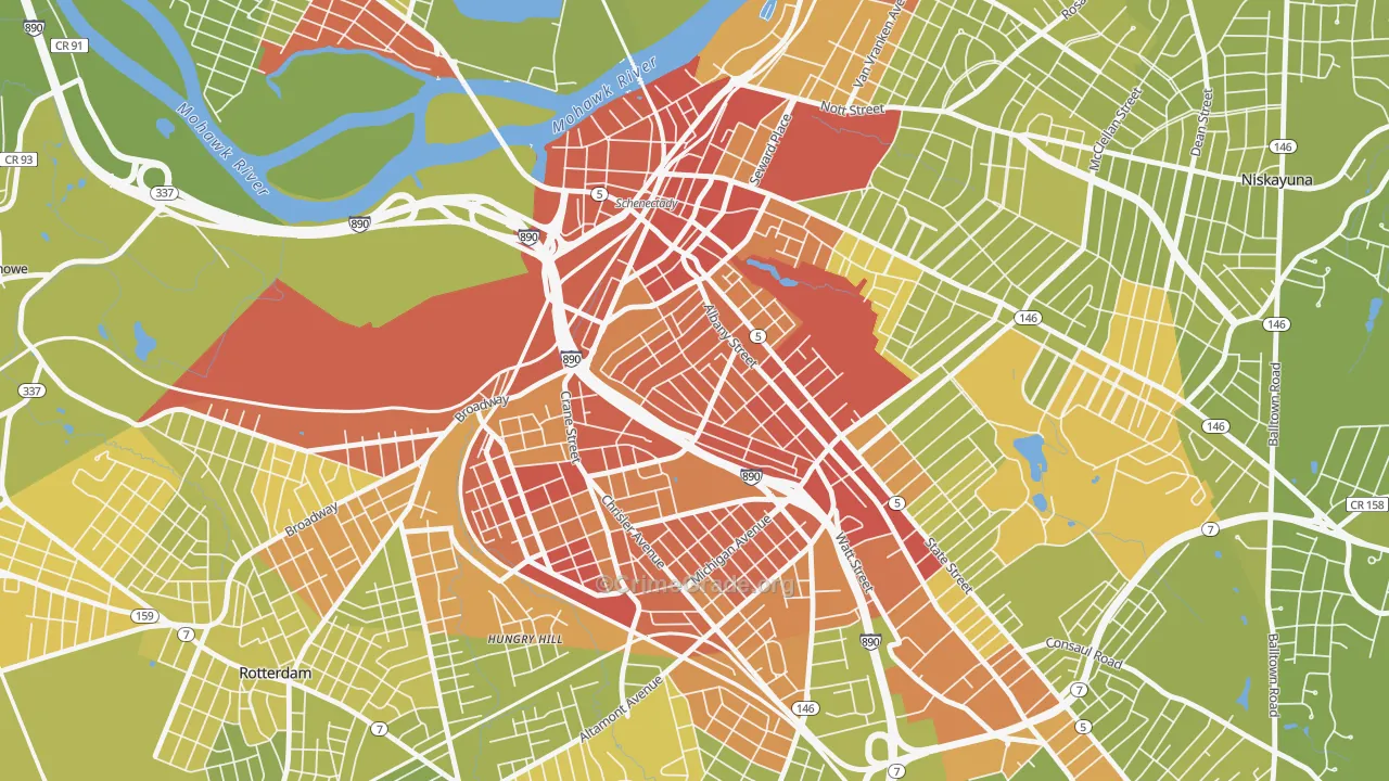 Hamilton Hills, Schenectady, NY Map of Vehicle Theft Rates