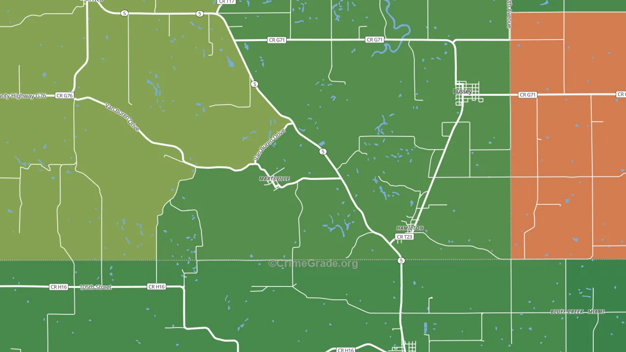 Hamilton, IA Map of Vehicle Theft Rates