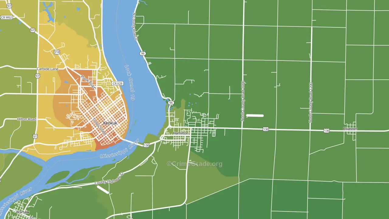 Hamilton, IL Map of Vehicle Theft Rates
