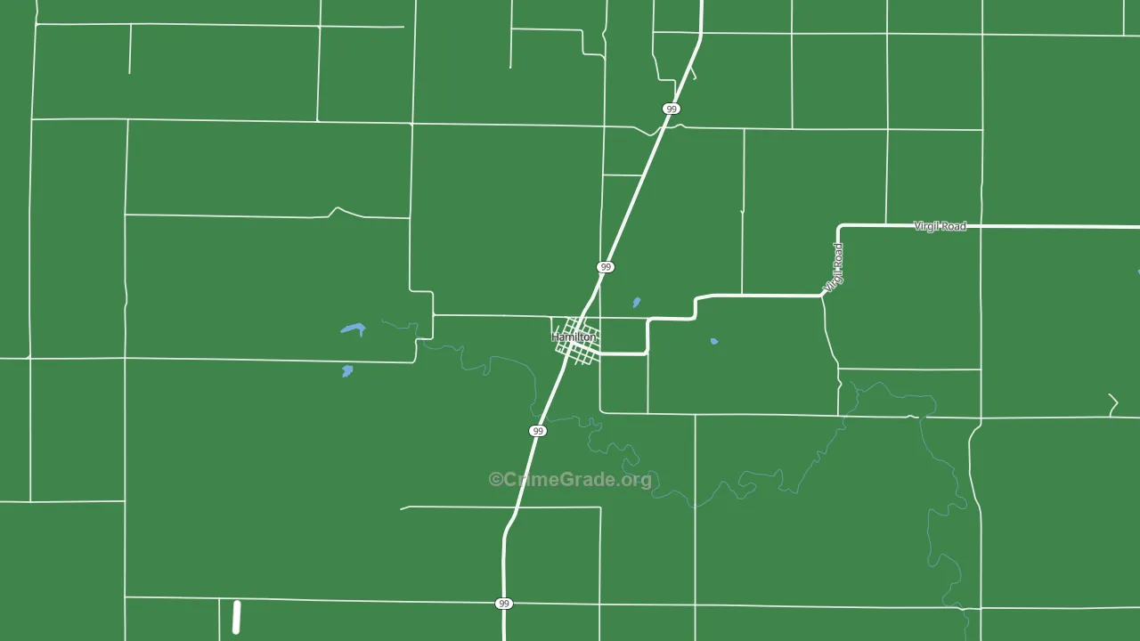Hamilton, KS Map of Vehicle Theft Rates