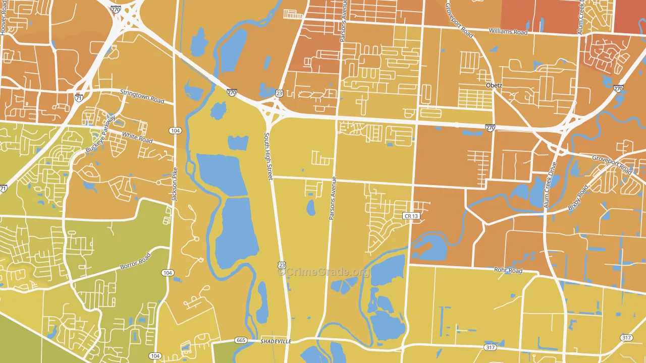 Hamilton Meadows, OH Map of Vehicle Theft Rates