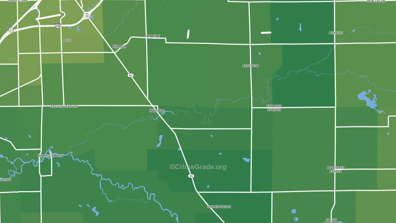 Hamilton, MI Map of Vehicle Theft Rates