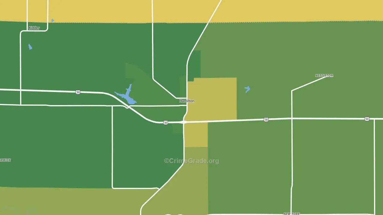 Hamilton, MO Map of Vehicle Theft Rates