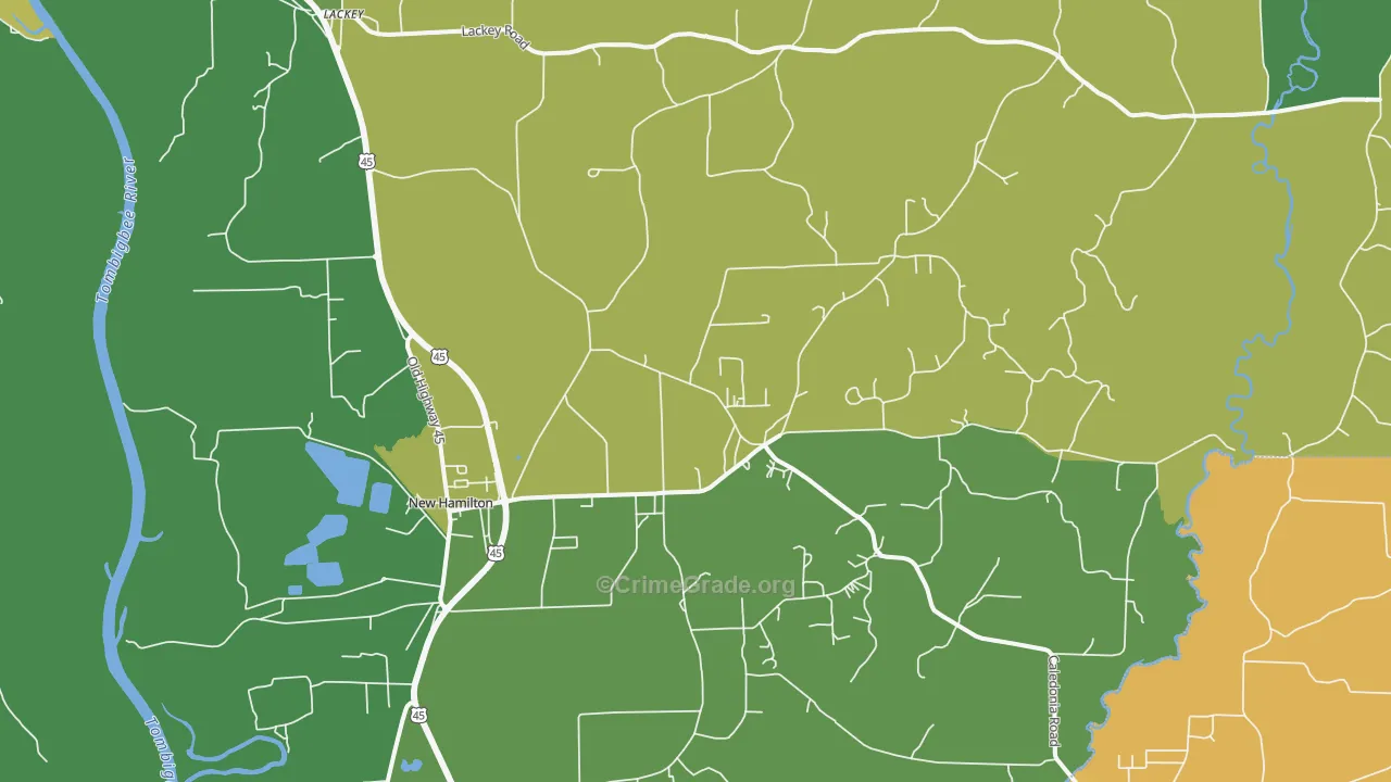 Hamilton, MS Map of Vehicle Theft Rates