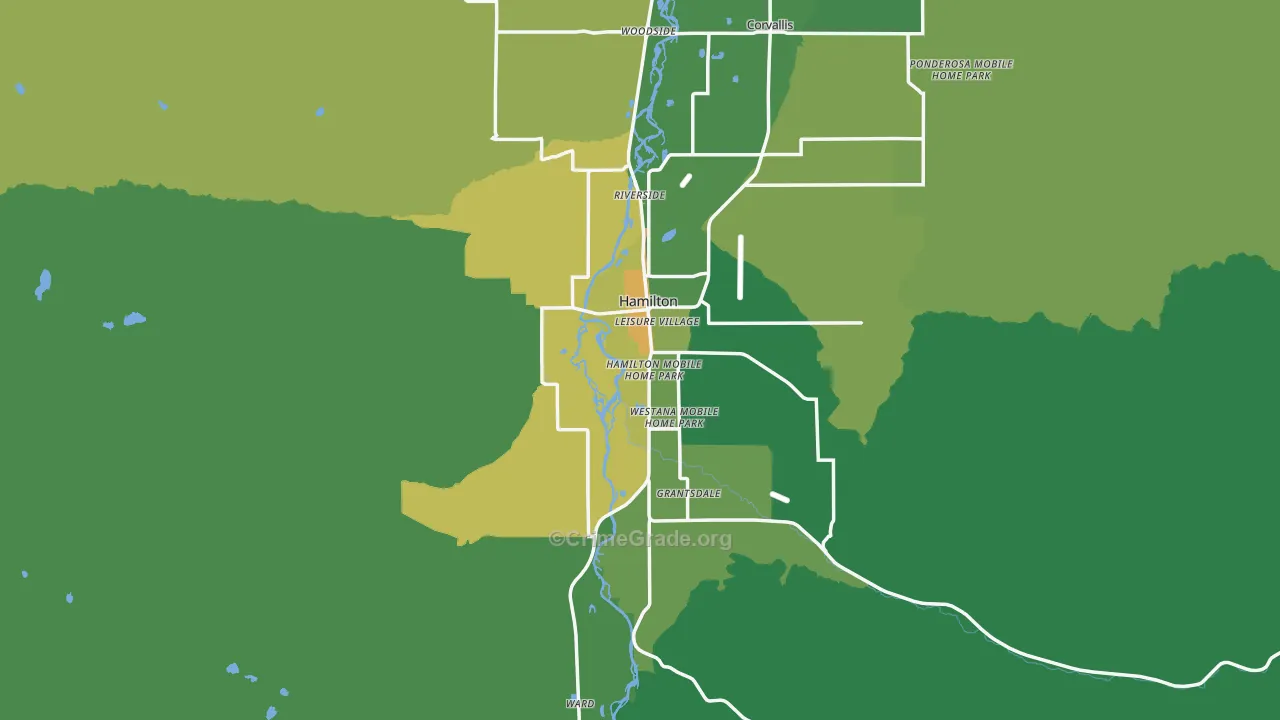 Hamilton, MT Map of Vehicle Theft Rates
