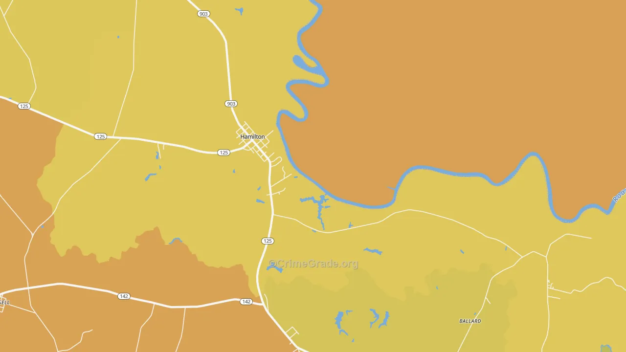 Hamilton, NC Map of Vehicle Theft Rates