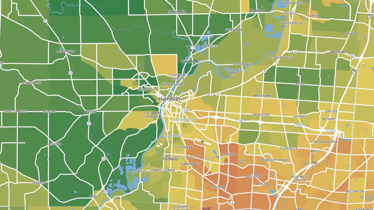 Hamilton, OH Map of Vehicle Theft Rates