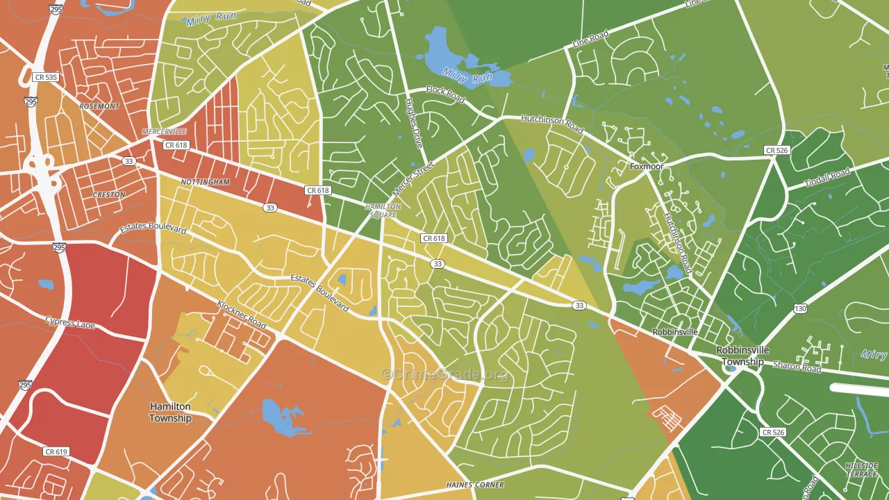 Hamilton Square, NJ Map of Vehicle Theft Rates