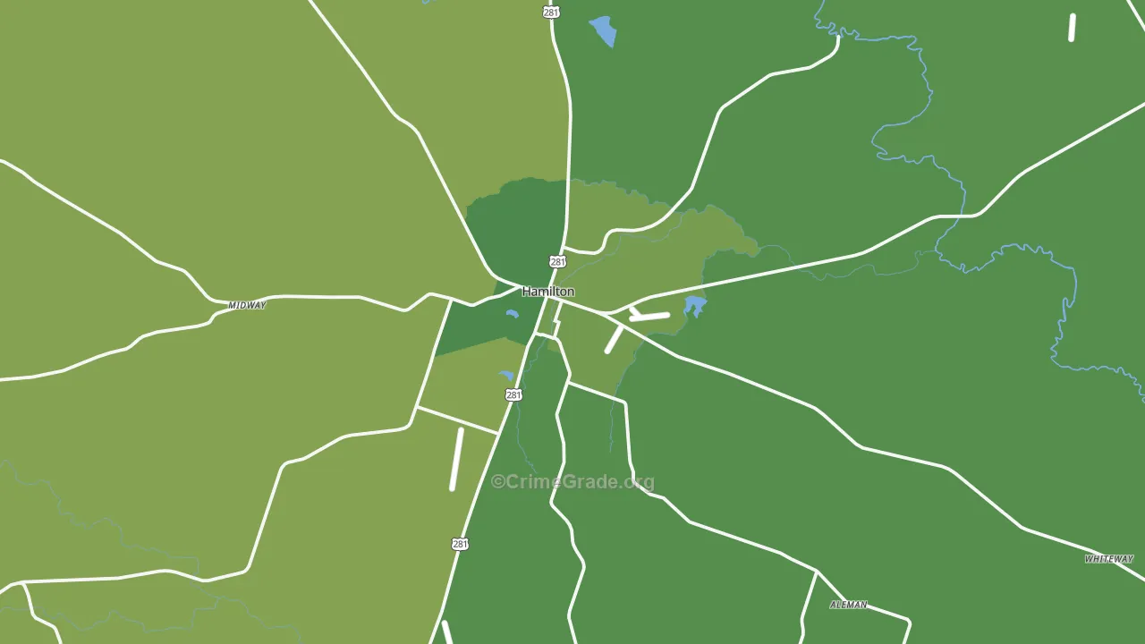 Hamilton, TX Map of Vehicle Theft Rates