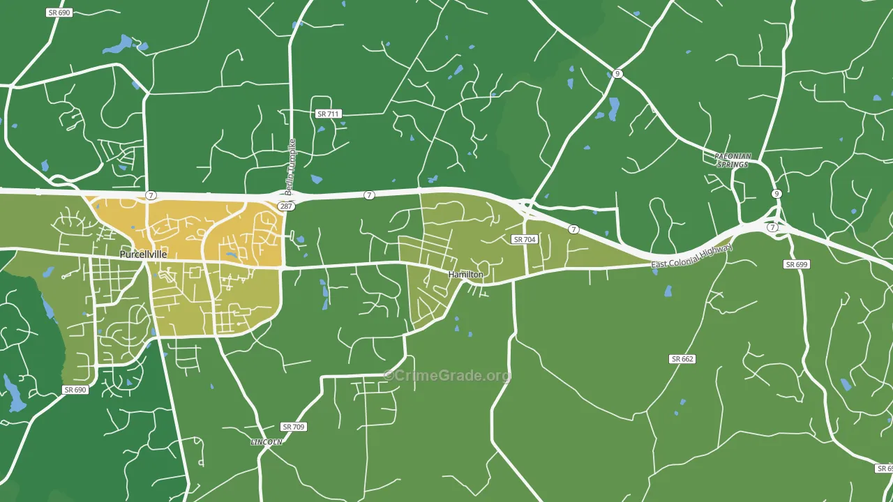 Hamilton, VA Map of Vehicle Theft Rates