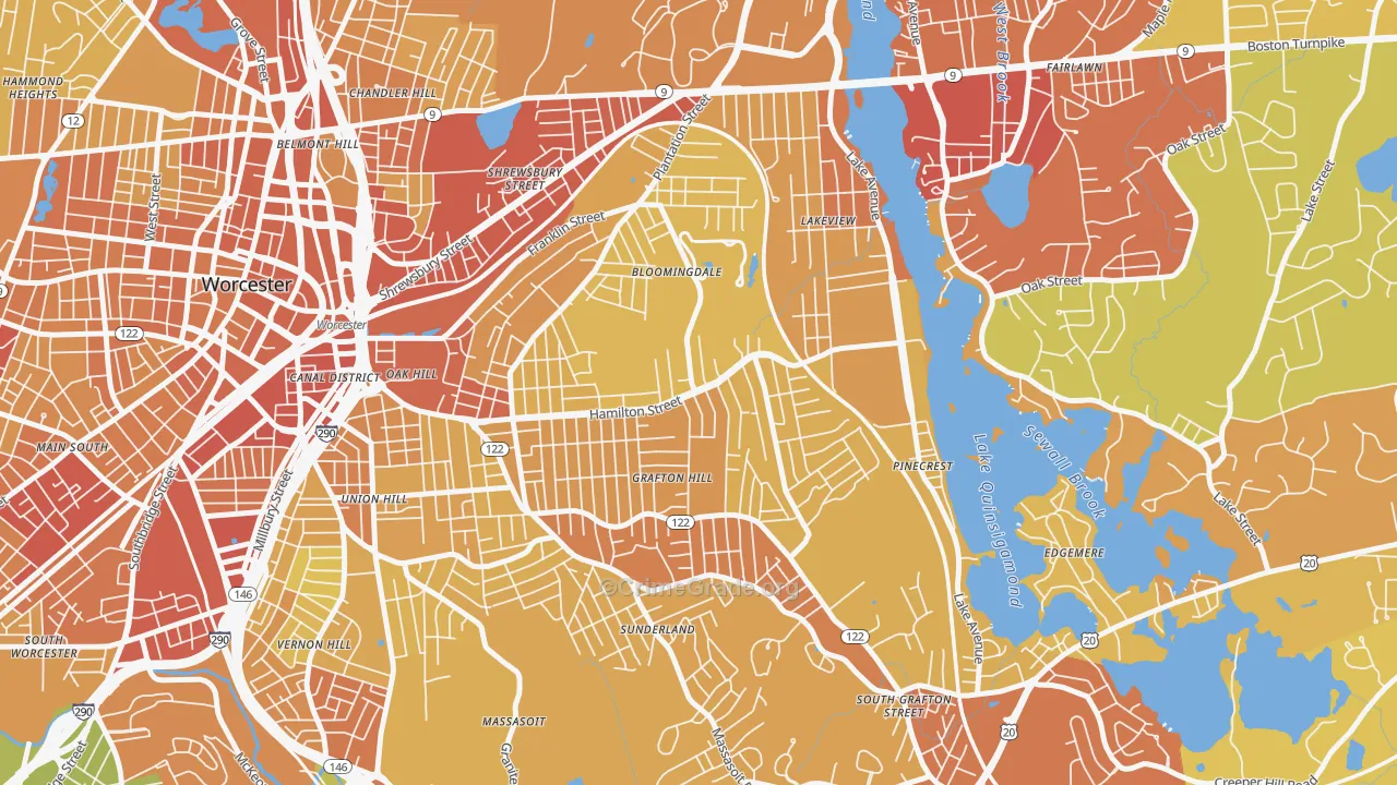 Hamilton, Worcester, MA Map of Vehicle Theft Rates