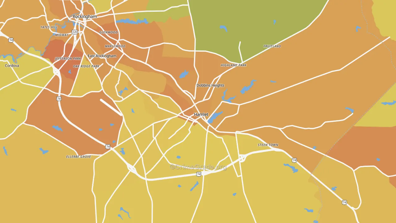 Hamlet, NC Map of Vehicle Theft Rates