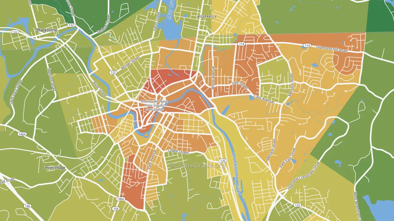 Hamlet, Woonsocket, RI Map of Vehicle Theft Rates