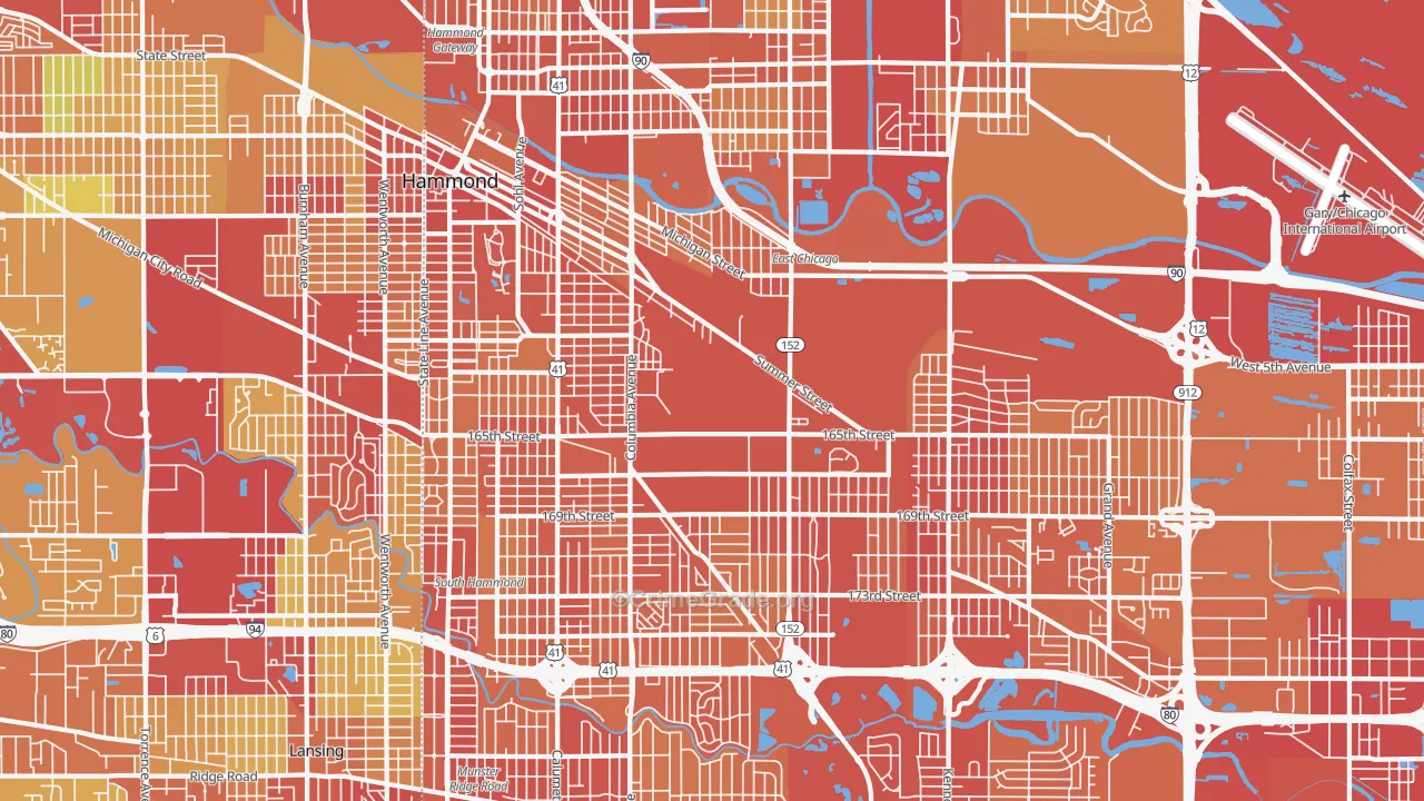 Hammond, IN Map of Vehicle Theft Rates