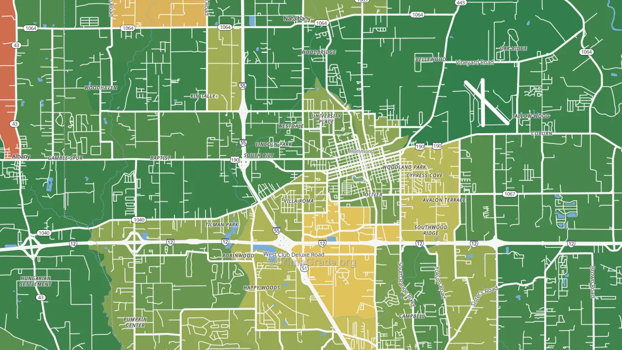 Hammond, LA Map of Vehicle Theft Rates
