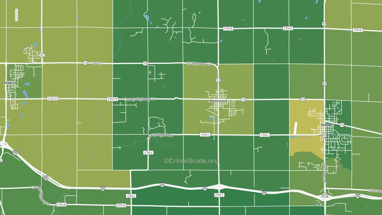 Hammond, WI Map of Vehicle Theft Rates