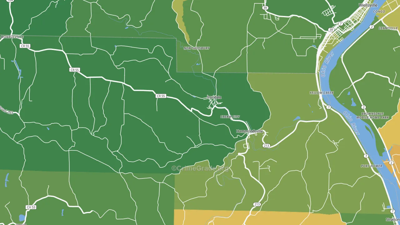 Hammondsville, OH Map of Vehicle Theft Rates