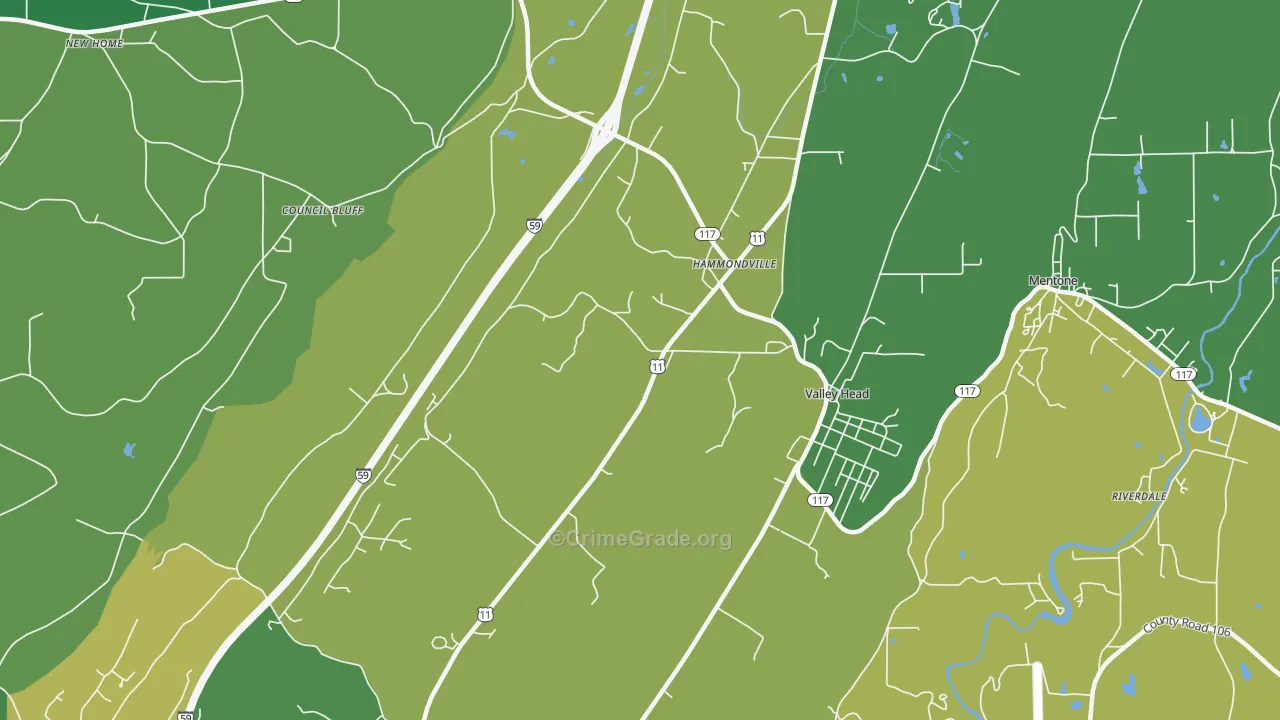 Hammondville, AL Map of Vehicle Theft Rates