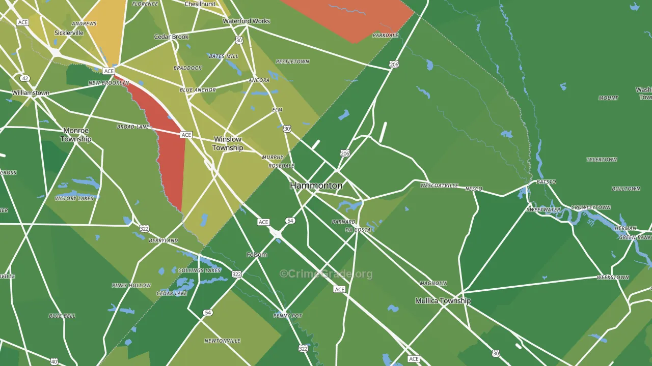 Hammonton, NJ Map of Vehicle Theft Rates