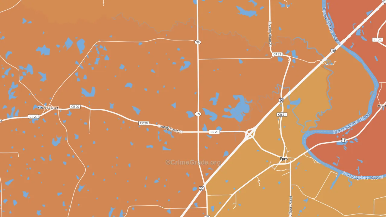 Hamner, AL Map of Vehicle Theft Rates