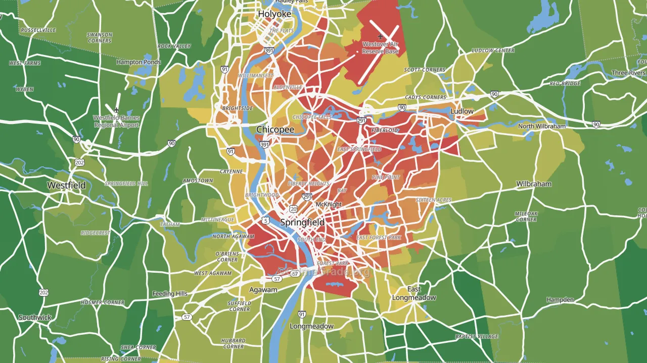 Hampden County, MA Map of Vehicle Theft Rates