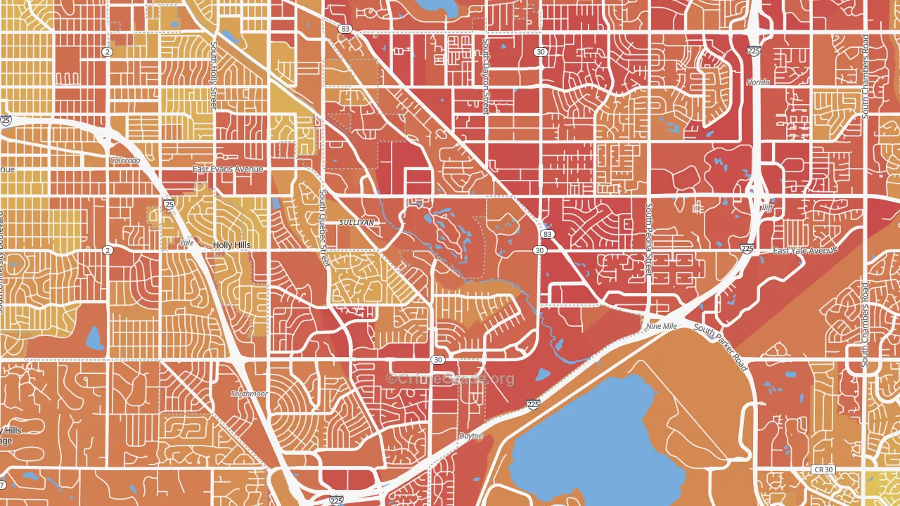Hampden, Denver, CO Map of Vehicle Theft Rates