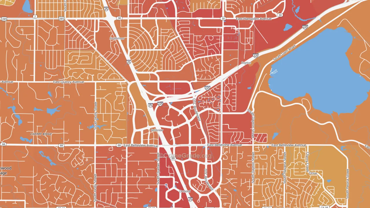 Hampden South, Denver, CO Map of Vehicle Theft Rates
