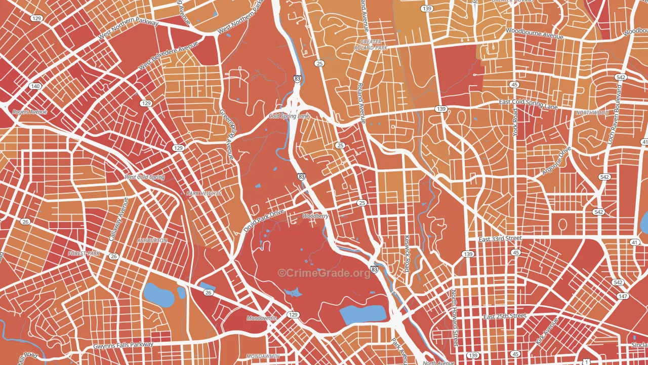 Hampden-Woodberry-Remington, Baltimore, MD Map of Vehicle Theft Rates