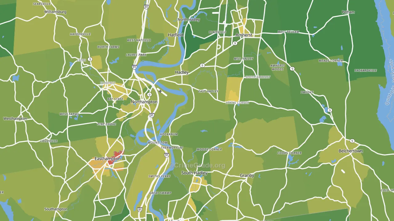 Hampshire County, MA Map of Vehicle Theft Rates