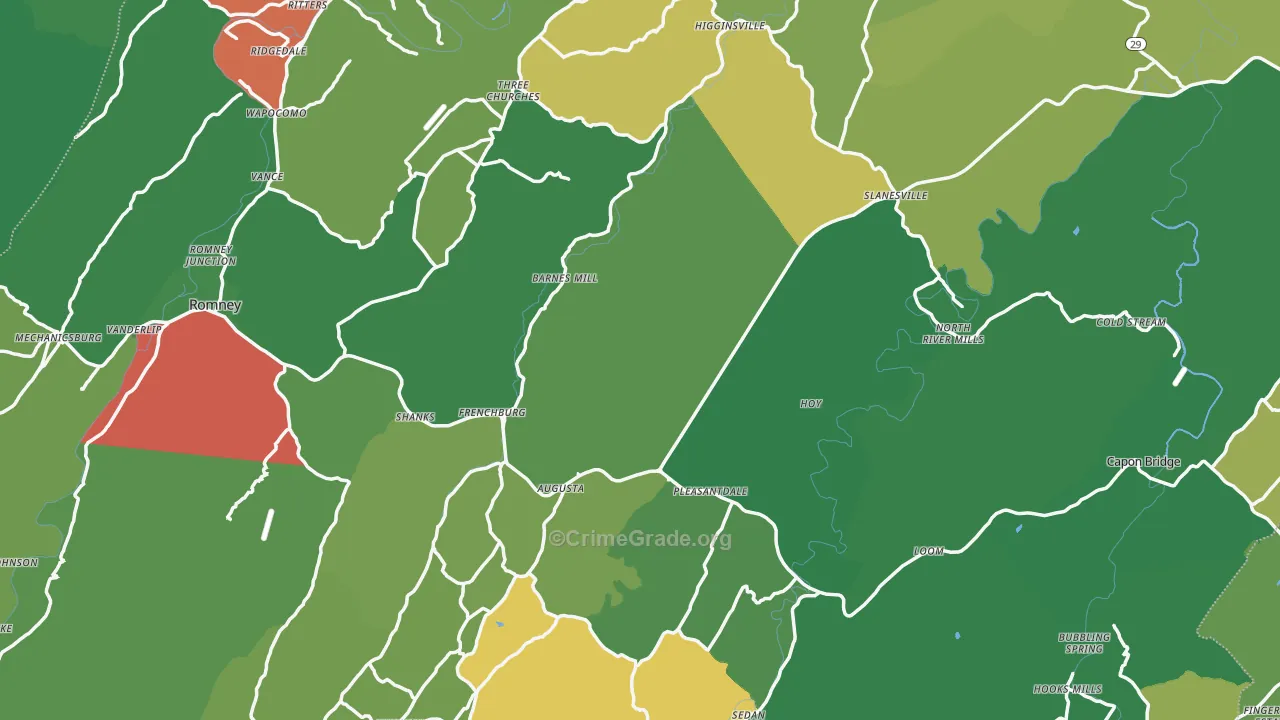 Hampshire County, WV Map of Vehicle Theft Rates