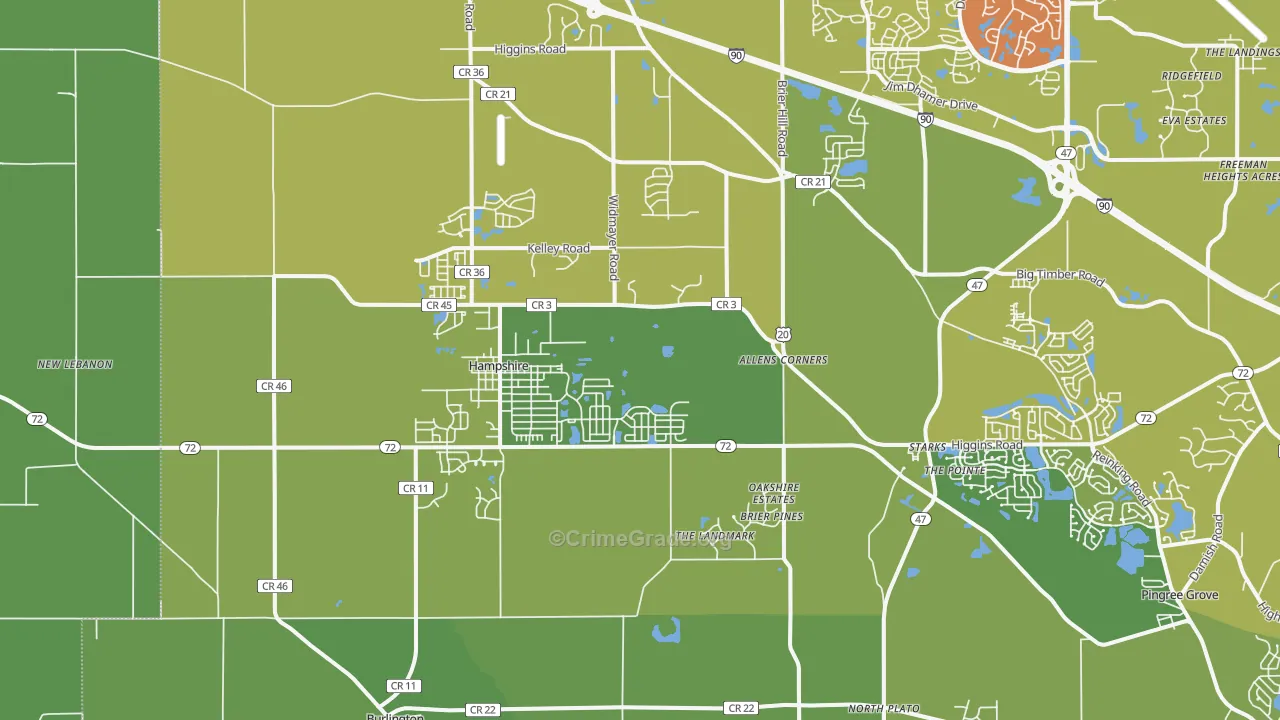 Hampshire, IL Map of Vehicle Theft Rates