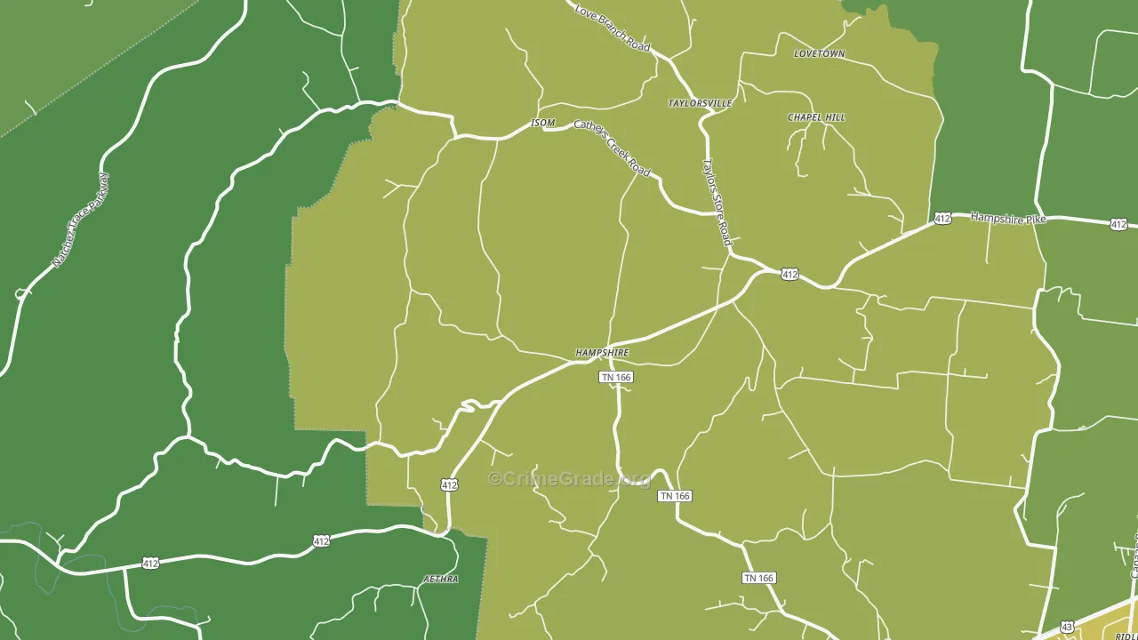 Hampshire, TN Map of Vehicle Theft Rates