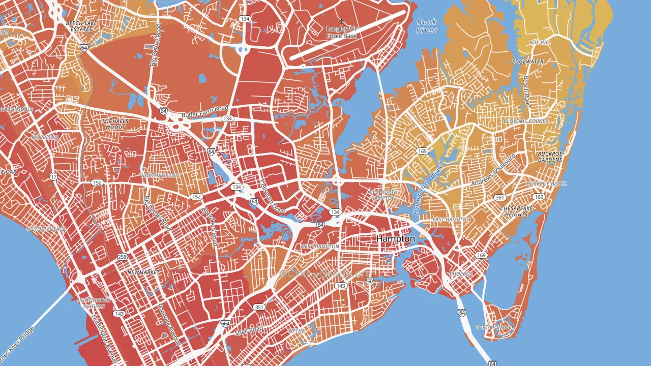 Hampton City, VA Map of Vehicle Theft Rates