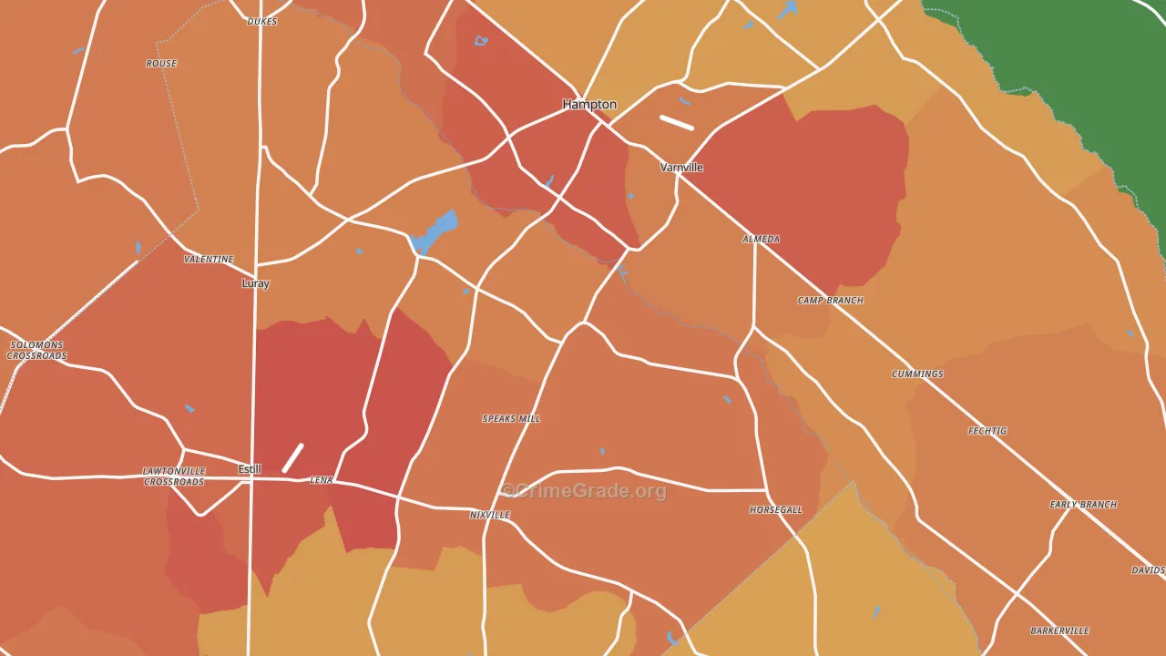 Hampton County, SC Map of Vehicle Theft Rates