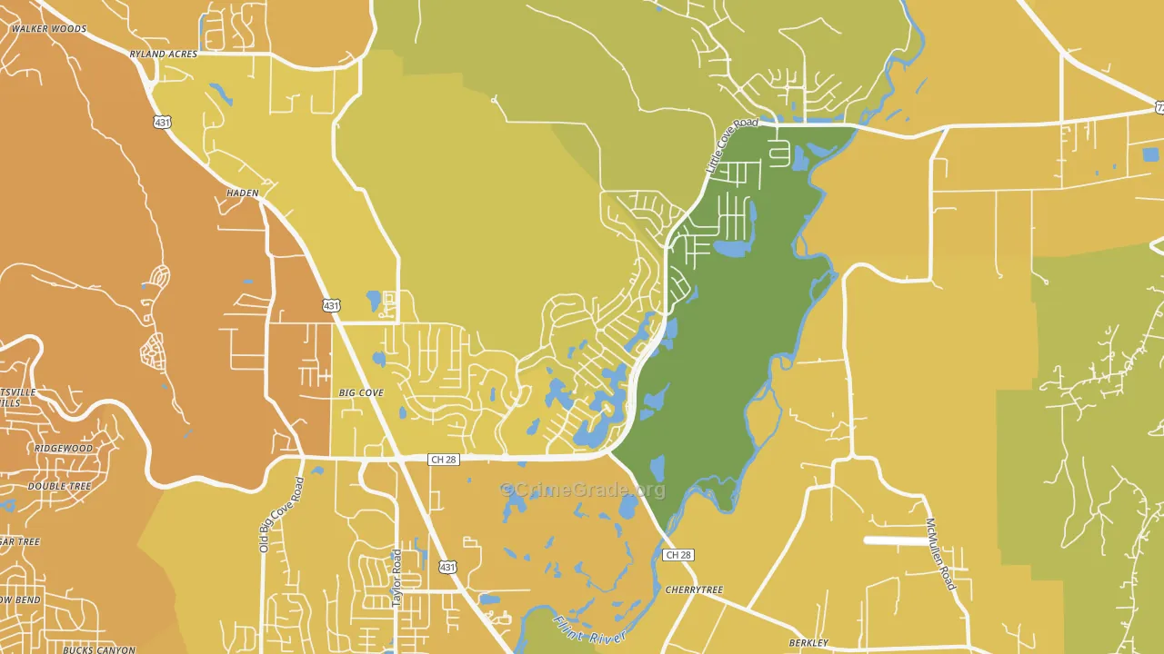 Hampton Cove, Owens Cross Roads, AL Map of Vehicle Theft Rates
