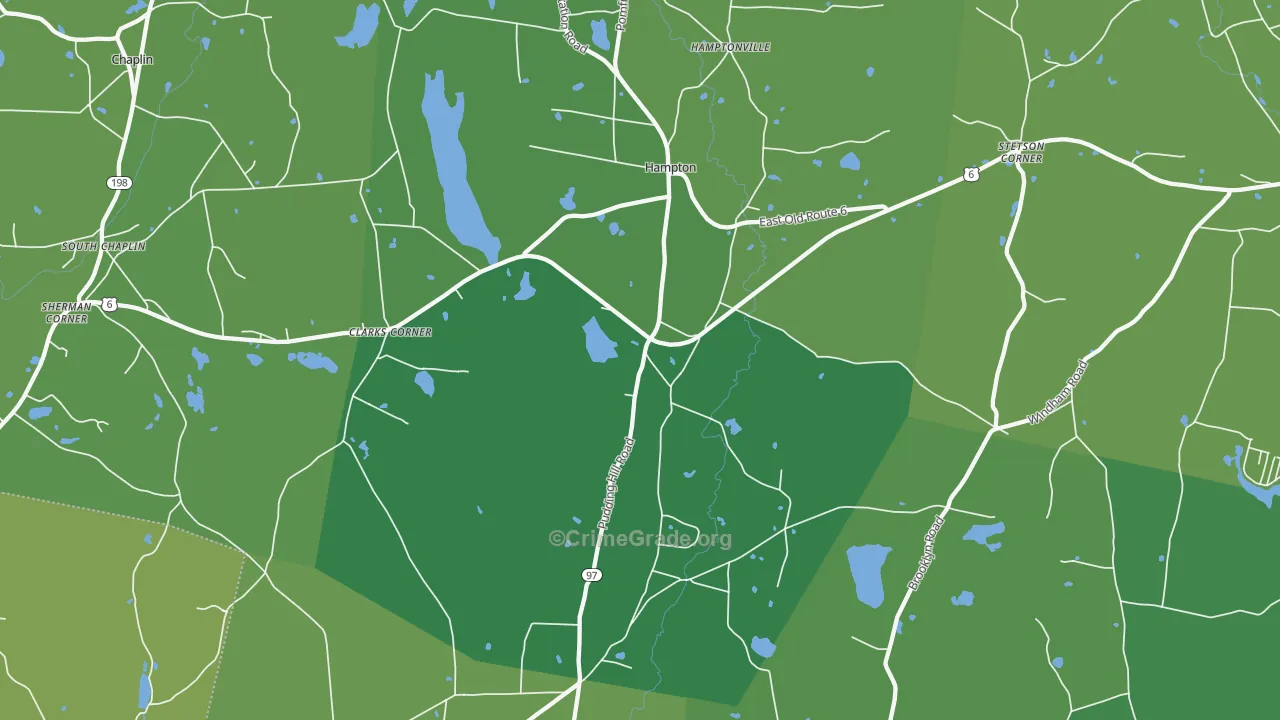 Hampton, CT Map of Vehicle Theft Rates