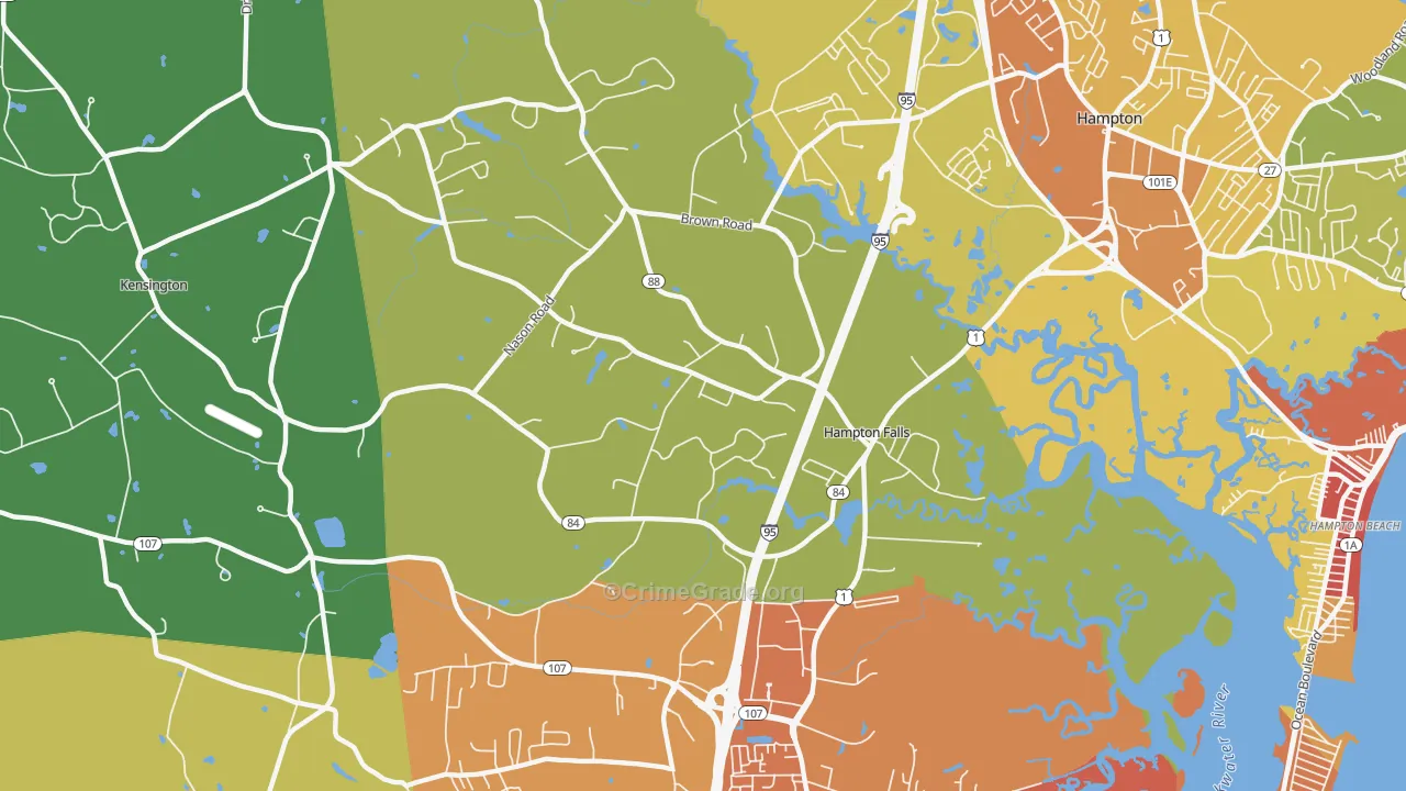 Hampton Falls, NH Map of Vehicle Theft Rates