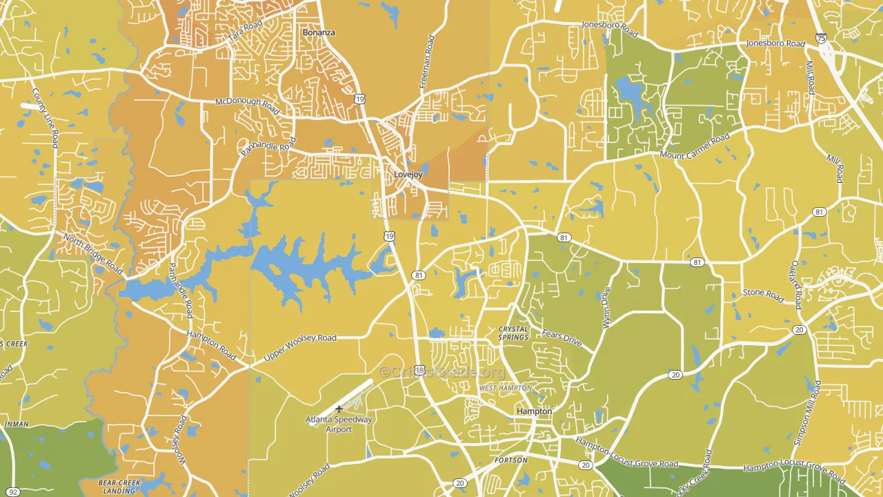 Hampton, GA Map of Vehicle Theft Rates