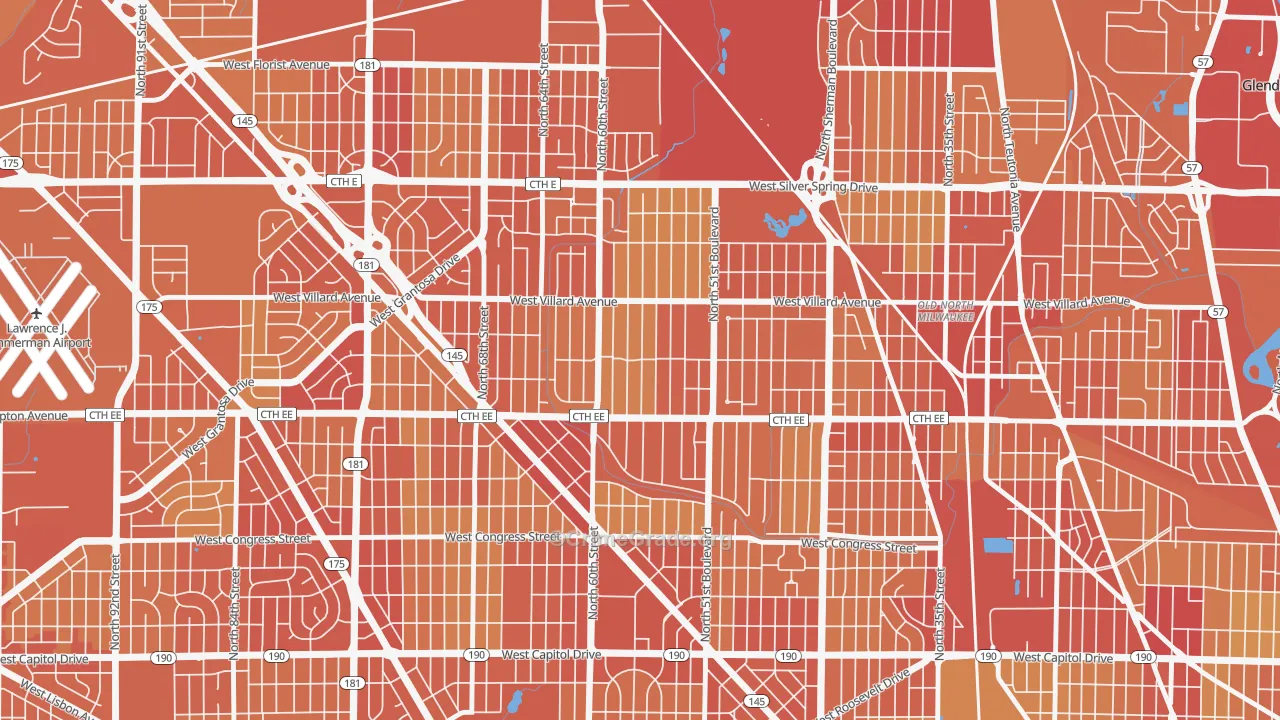 Hampton Heights, Milwaukee, WI Map of Vehicle Theft Rates