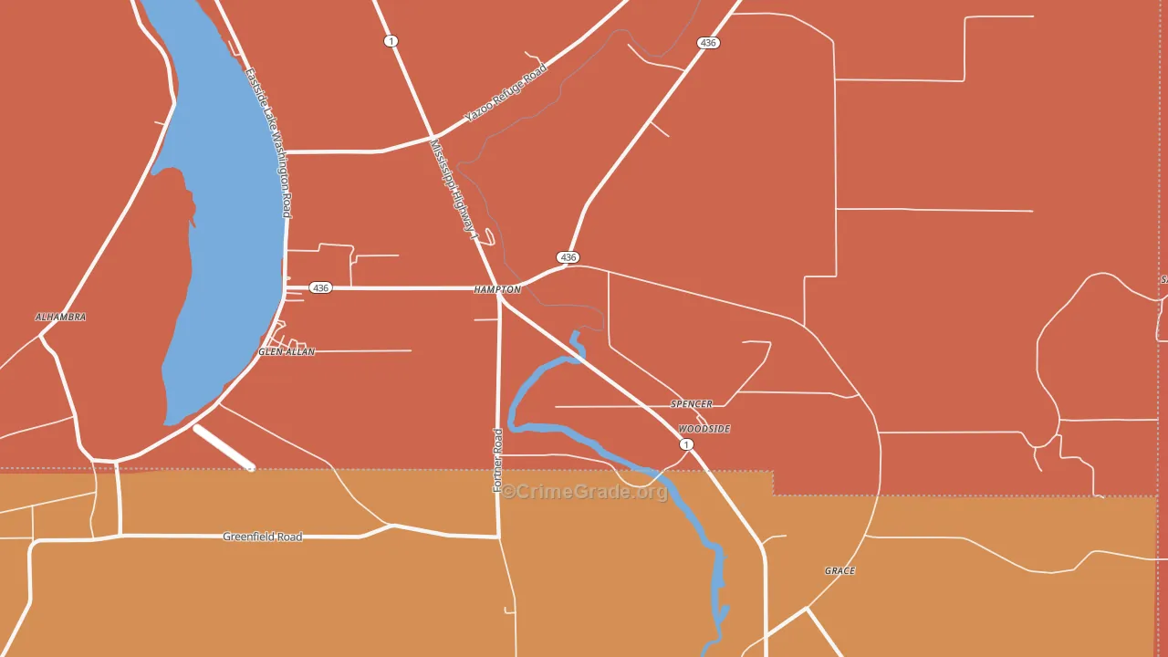 Hampton, MS Map of Vehicle Theft Rates