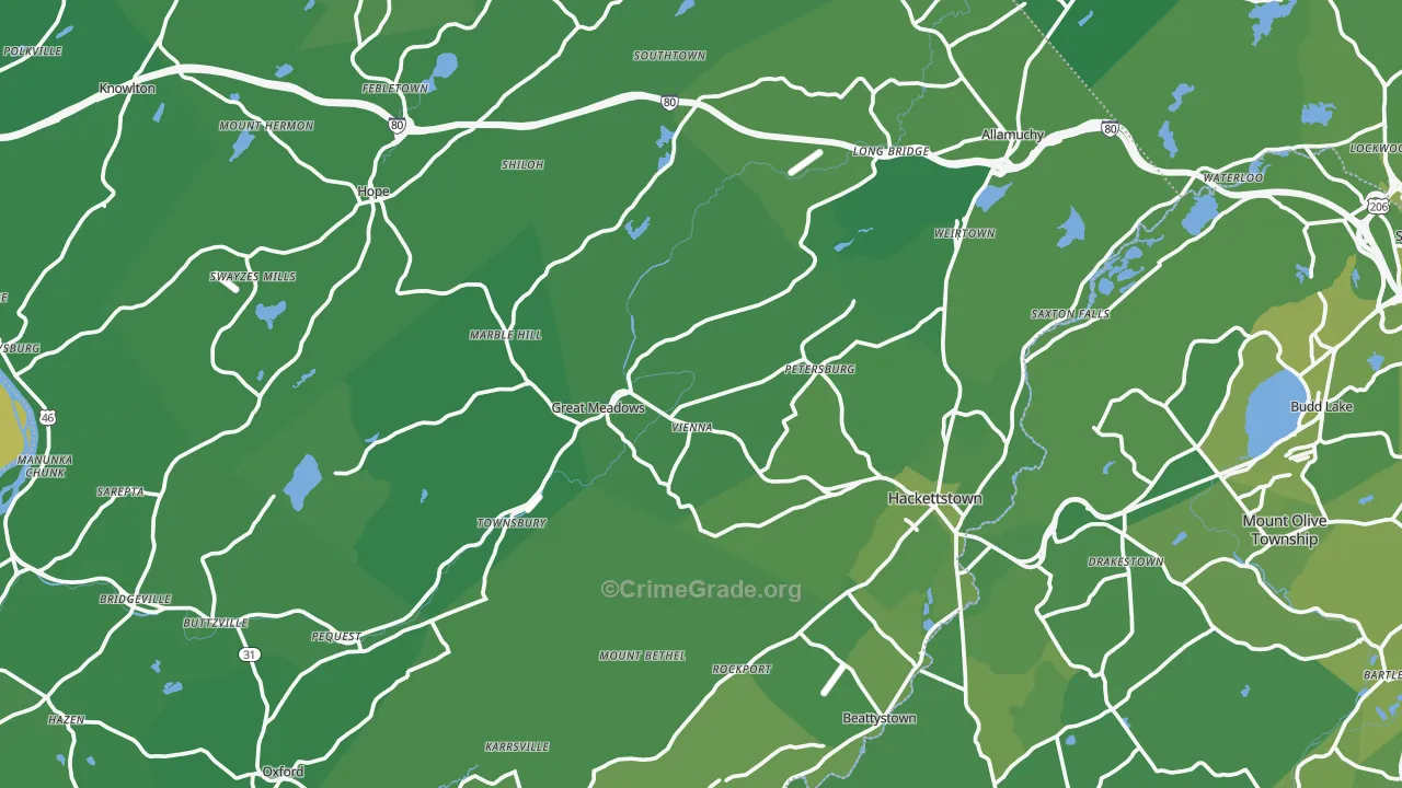 Hampton, NJ Map of Vehicle Theft Rates